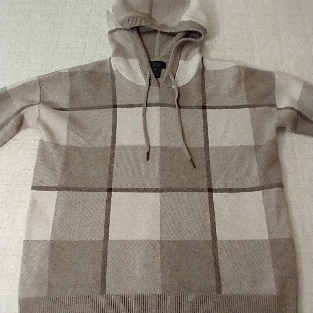 Rachel Roy Hoodie‎ Sweatshirt Sweater, Cream And Brown, Plaid, Size M